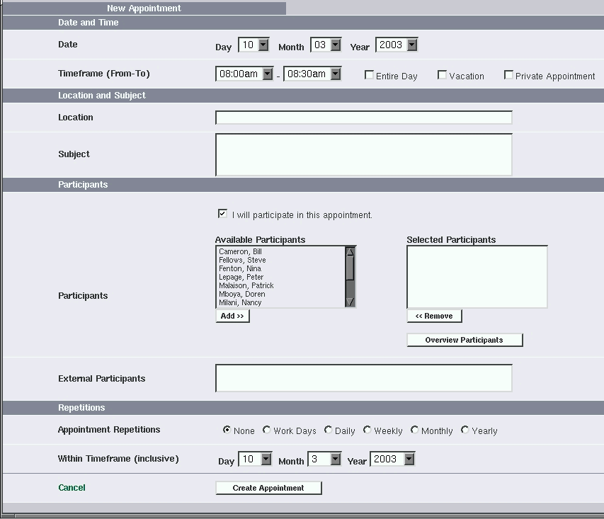 New appointment form