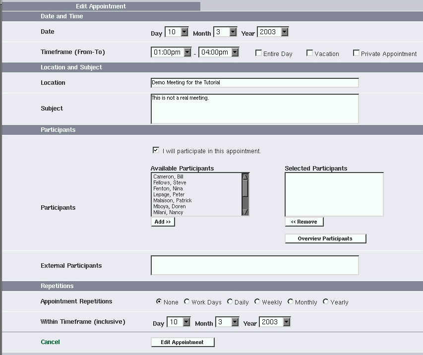 Appointment editing