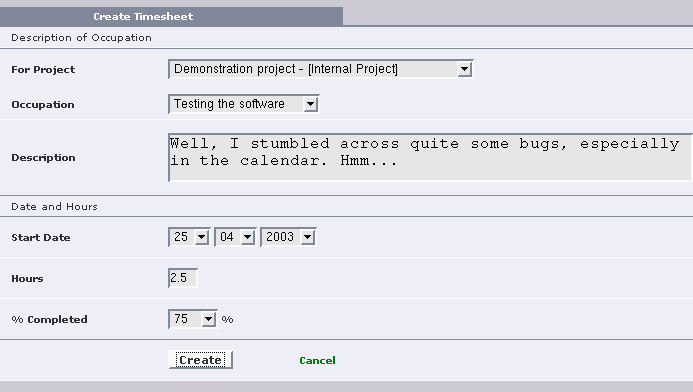 Creating a timesheet