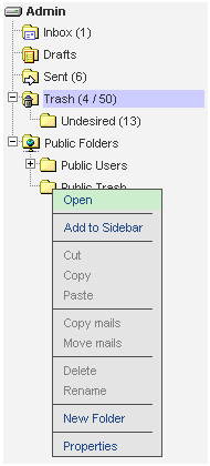 Folder actions in the tree view